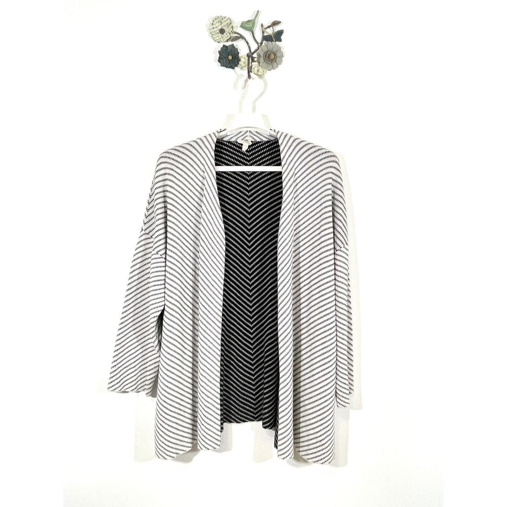 Eileen Fisher Womens White Silk Blend LS Open Front Cardigan Sweater Size Large